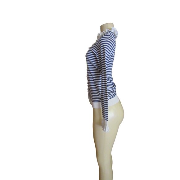 Anne Fontaine Blue & White Striped Ruffle Cotton Blouse Size 38 M - Picture 5 of 8